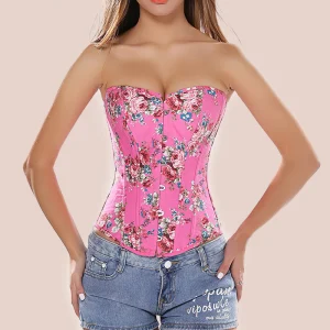 Corset rose à fleurs bustier