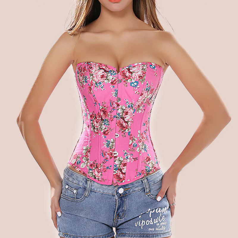 Corset rose à fleurs bustier – Image 2
