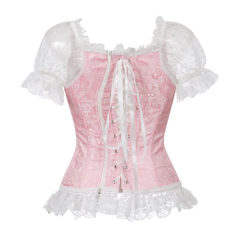 Corset rose et blanc style bustier – Image 5