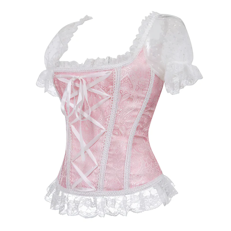 Corset rose et blanc style bustier – Image 4