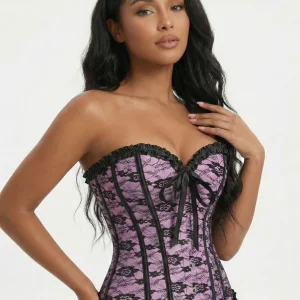 Corset rose et noir bustier
