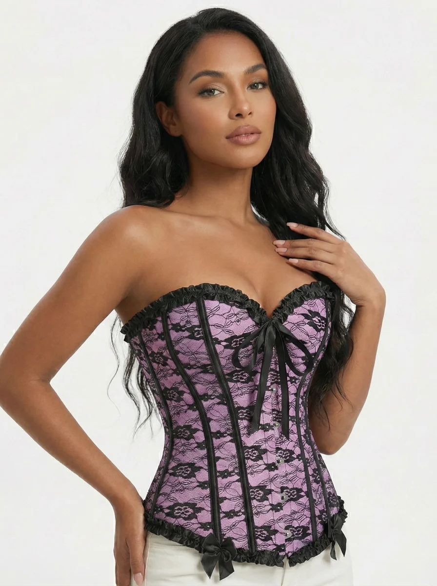 Corset rose et noir bustier – Image 2