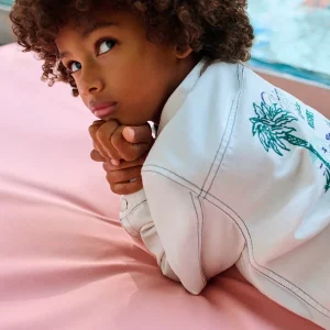 Veste en denim Leddis avec surpiqûres contrastées en coton biologique