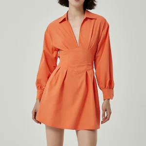 Robe corset à lacets au dos style chemise orange