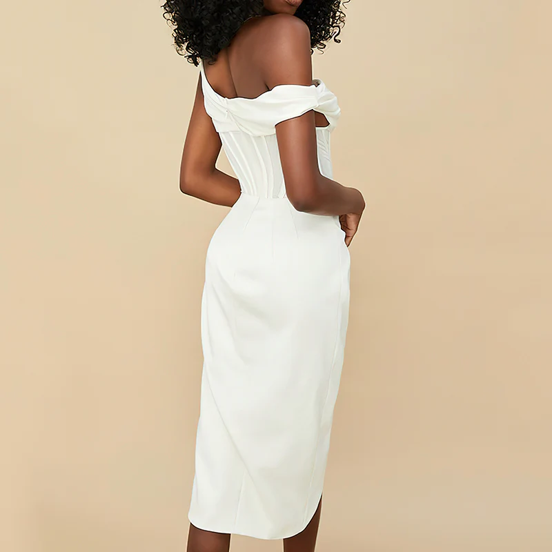 Robe asymétrique blanche corset à col bénitier – Image 4
