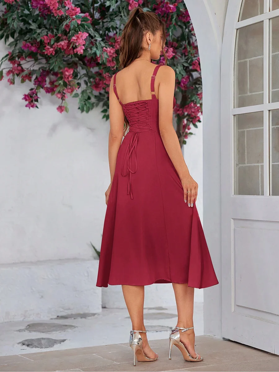Robe avec corset lacé rouge – Image 4