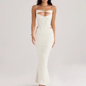 Robe cocktail avec corset et bretelles blanche