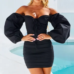 Robe corset à lacets et manches longues noire