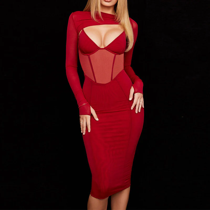 Robe corset à manches longues rouge – Image 2