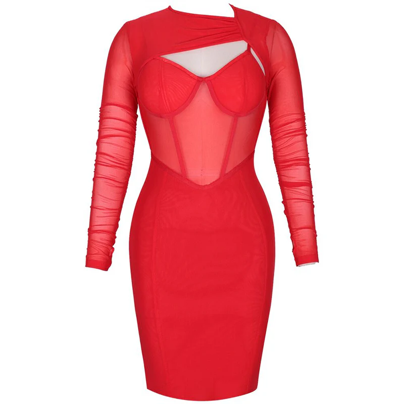 Robe corset à manches longues rouge – Image 7