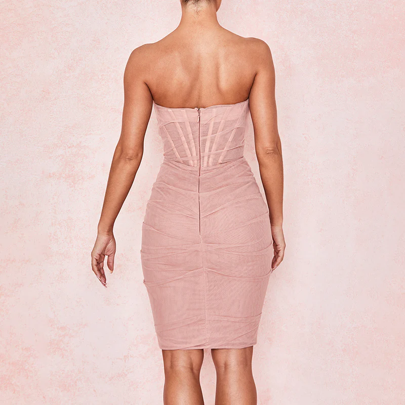 Robe corset saumon en tulle style bustier – Image 5