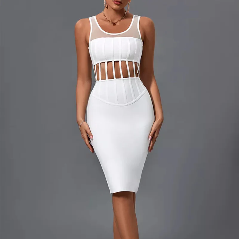 Robe avec corset transparent blanche à col carré – Image 2