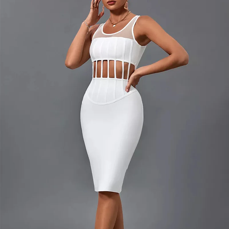 Robe avec corset transparent blanche à col carré – Image 3