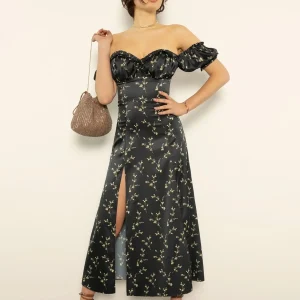 Robe corset vintage noire à imprimé floral