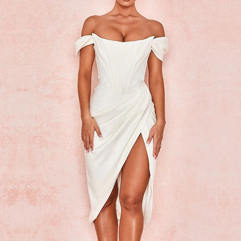 Robe de bal corset blanche avec jambe fendue – Image 2