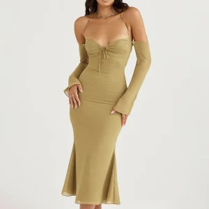 Robe décolleté lacet verte