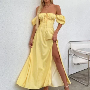 Robe longue ample jaune corset à imprimé floral