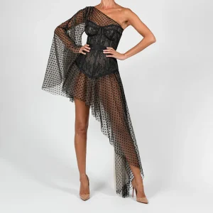 Robe longue avec corset noir style bustier