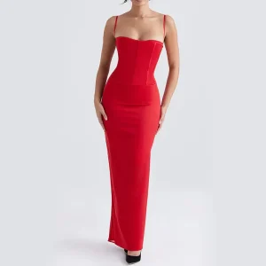 Robe rouge corset longue