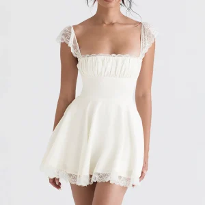 Robe avec corset blanc sexy en dentelle